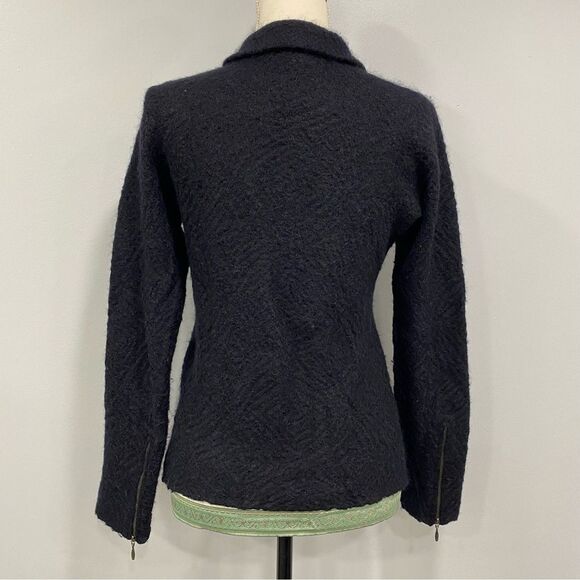 EILEEN FISHER S Black Cats Mohair Moto Sweater Jacket Asymmetrical Zip: Flaw - Picture 7 of 16